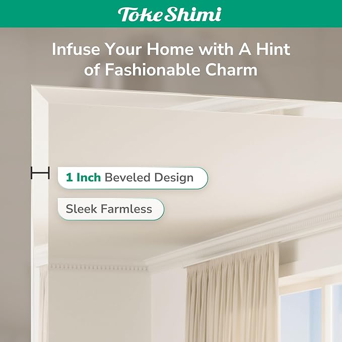 TokeShimi 60x36 Frameless Beveled Bathroom Mirror Rectangle, Tempered Rectangle Bathroom Vanity Mirror with 1" Beveled Edge, Shatterproof Modern Mirrored Wall Mounted for Living Room, Restroom