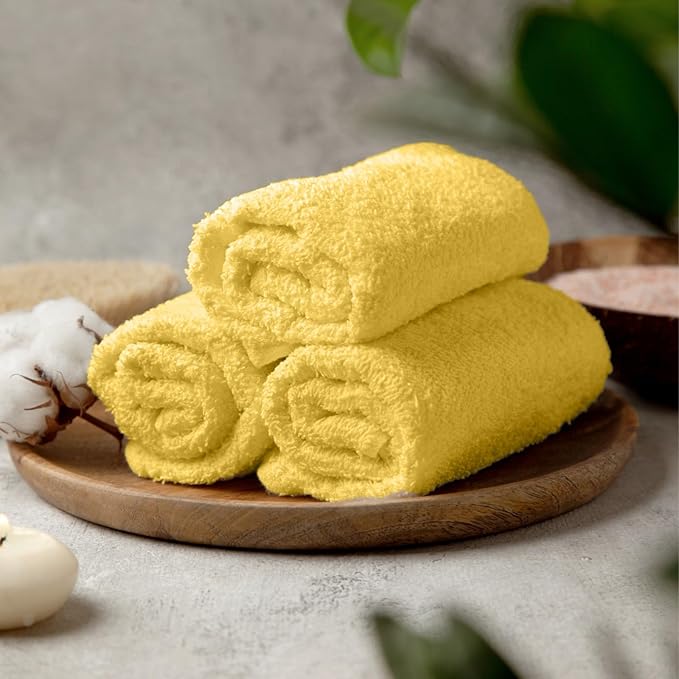 Towel and Linen Mart 100% Cotton - Wash Cloth Set - Flannel Face Cloths, Highly Absorbent and Soft Feel Fingertip Towels (Yellow, Pack of 12)