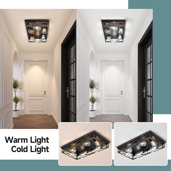 Farmhouse Rustic Ceiling Light for Kitchen, 6-Light Hallway Flush Mount Light Fixtures Ceiling Mount,23" Industrial Metal Cage Ceiling Light for Farmhouse,Kitchen,Hallway E26 Base(1 Pack)