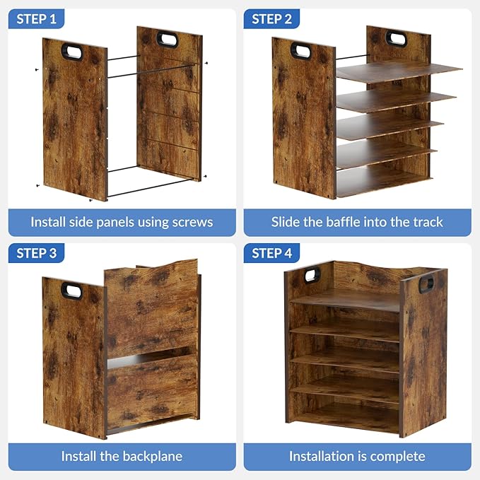 5-Tier Wood Paper Organizer, File Holder for Desk With Handle - Wooden Paper Letter Tray, Desk Organizer and Accessories, File Cabinet for Home Office, School