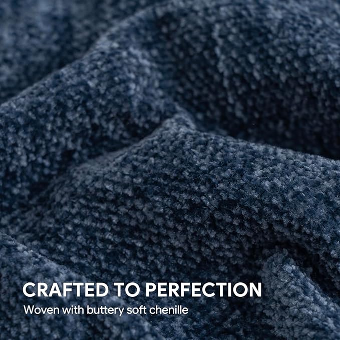 RECYCO Throw Blanket Soft Cozy Chenille Throw Blanket with Fringe Tassel for Couch Sofa Chair Bed Living Room Gift (Blue, 50'' x 60'')