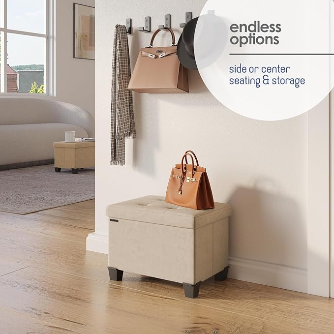 STORAGEBUD Storage Ottoman Cube with Small Bin, 16-in Square Ottoman with Storage for Living Room and Bedroom, Small Ottomans Foot Rest, Velvet Foot Stools Ottomans Max 330lbs, Taupe