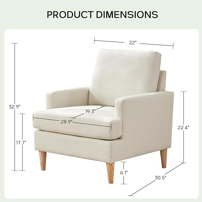 VKNOW Mid-Century Accent Chairs Set of 2, Modern Upholstered Chenille Armchair for Living Room,Comfy Reading Accent Chairs with Wood Legs for Bedroom, Beige Polyester