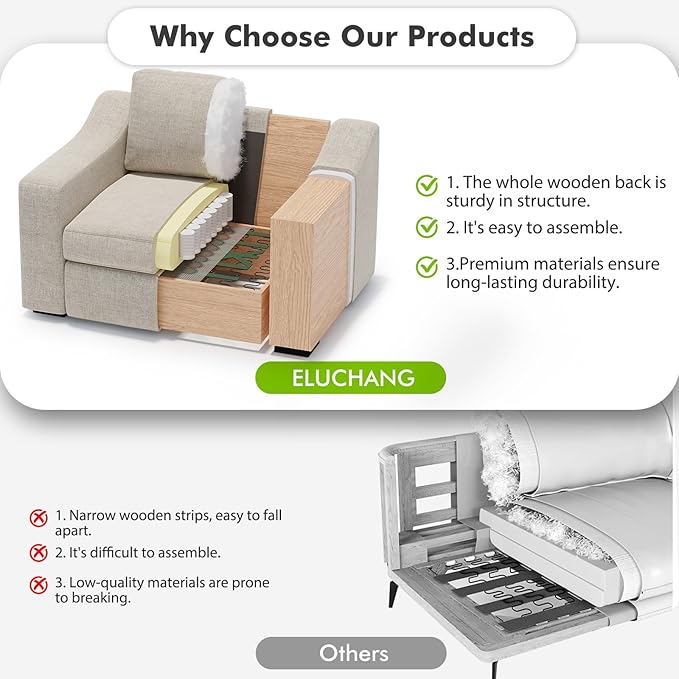 ELUCHANG 47" W Oversized Accent Chair, Linen Fabric Modern Chair with Deep Seat, Washable Covers, Comfy Upholstered Large Chair Armchair Sofa Chair Reading Chair for Living Room Bedroom Office,Oatmeal