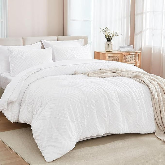 Andency White Comforter King Size Set with Sheets - 7 Pieces Boho Bed in a Bag Tufted Bedding Sets Lightweight All Season Bed Set with Comforter, Sheets, Pillowcases & Shams