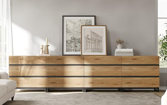 WAMPAT Dresser for Bedroom, Closet Organizers and Storage with 12 Drawers, Chest of Drawers with Metal Base, Wooden Modern Dresser for Living Room, Bedroom, Entryway, Oak