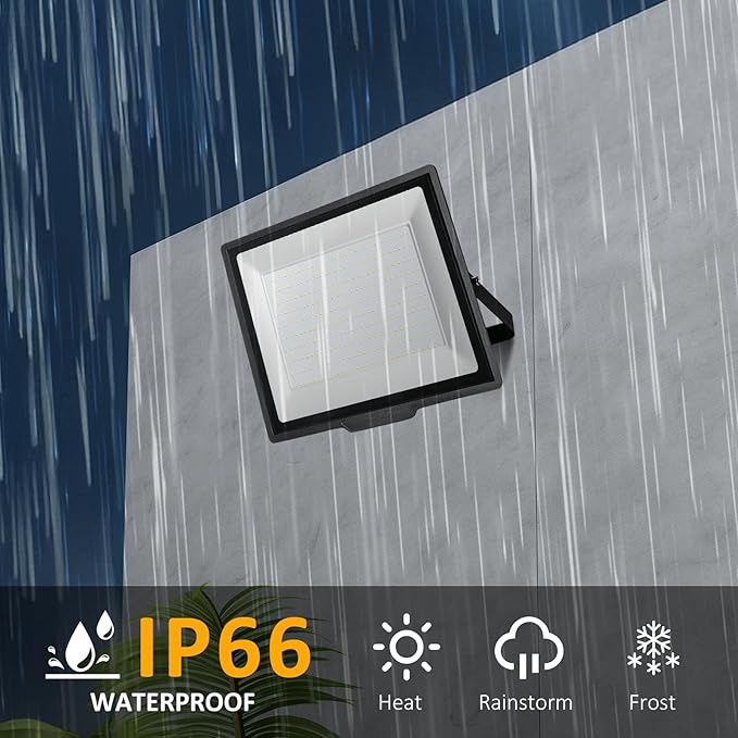 300W Flood Lights Outdoor,27000LM Bright Work Light Plug in,6500K Daylight White LED Flood Light Outdoor, IP66 Waterproof Exterior Floodlight for Yard Garage Stadium 2 Pack