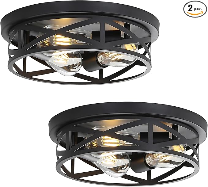 13 inch Black Flush Mount Ceiling Light Fixtures,3-Light Modern Hallway Light Fixtures Ceiling, Black Light Fixture Ceiling Mount for Farmhouse,Kitchen, Bedroom 2 Pack