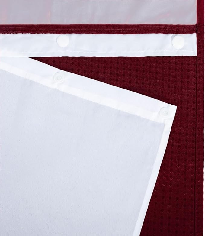 River Dream Heavyweight No Hooks Required Dotted Waffle Weave Shower Curtain with Snap in Liner - 71W x 74H,Hotel Grade,Spa Like Bath Curtain,Red Rio