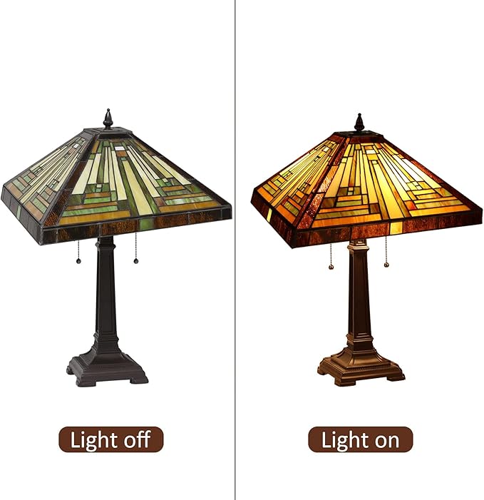Capulina Tiffany Lamp Stained Glass Table Lamp 16X16X24 Inches Amber Brown Mission Tiffany Style Desk Lamp Decor for Bedrooms Living Room Study Home Office