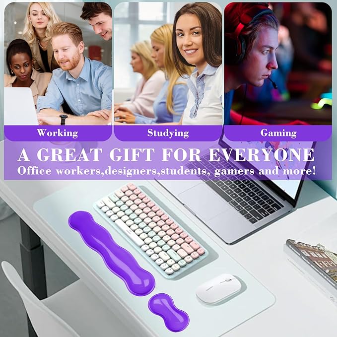Gel Wrist Rest for Keyboard and Mouse, Wrist Rest for Keyboard, Mouse Wrist Support, Pain Relief, Cool Touch, Non-Skid, Mouse Wrist pad