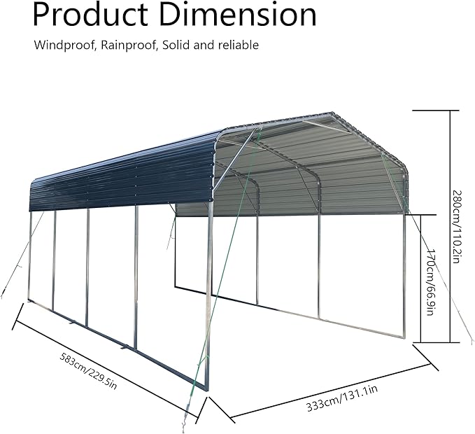 11x19 FT Metal Carport, Heavy Duty with Galvanized Steel Roof for Carport Camping Garden Wedding BBQ Commercial