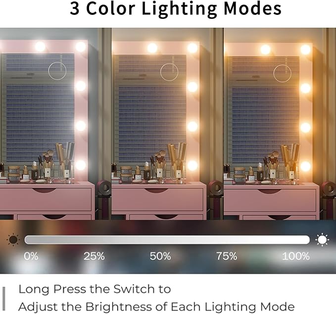 15 Drawers Vanity Desk with Power Outlet, Makeup Table with Mirror and 13 LED Lights, 3 Color Lighting Modes, Brightness Adjustable, Glass Top Dressing Table, Vanity Set for Bedroom, Pink