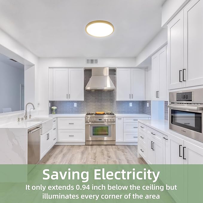 hykolity 12 Inch Selectable CCT LED Round Flat Panel Light, 24W 3000K/4000K/5000K, Edge-Lit Flush Mount Ceiling Light Fixture for Kitchen, Bedroom, Laundry and Closet Room，Gold