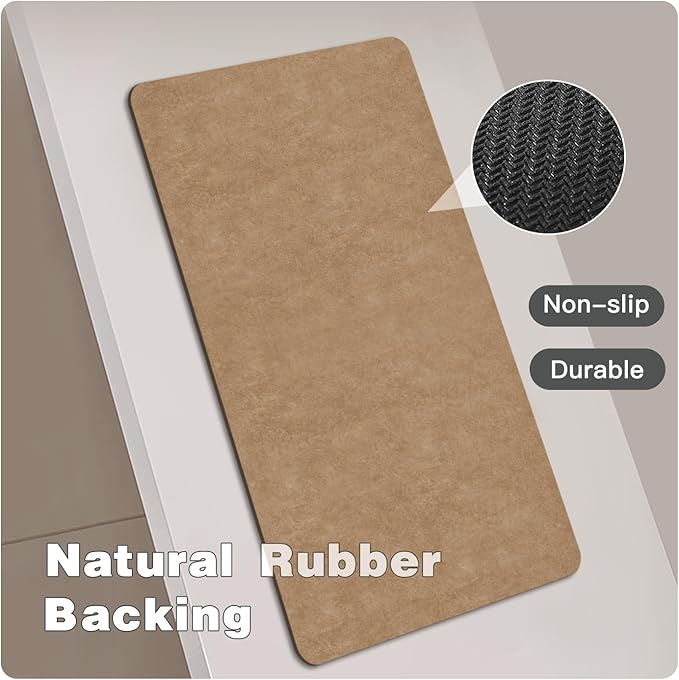 Bathroom Mat Quick Dry, Bathroom Rugs Non Slip Washable Thin Absorbent Bath Mat Fits Under Door Bathroom Floor Mat Perfect for Bath, Shower, or Sink 24"x70" Camel