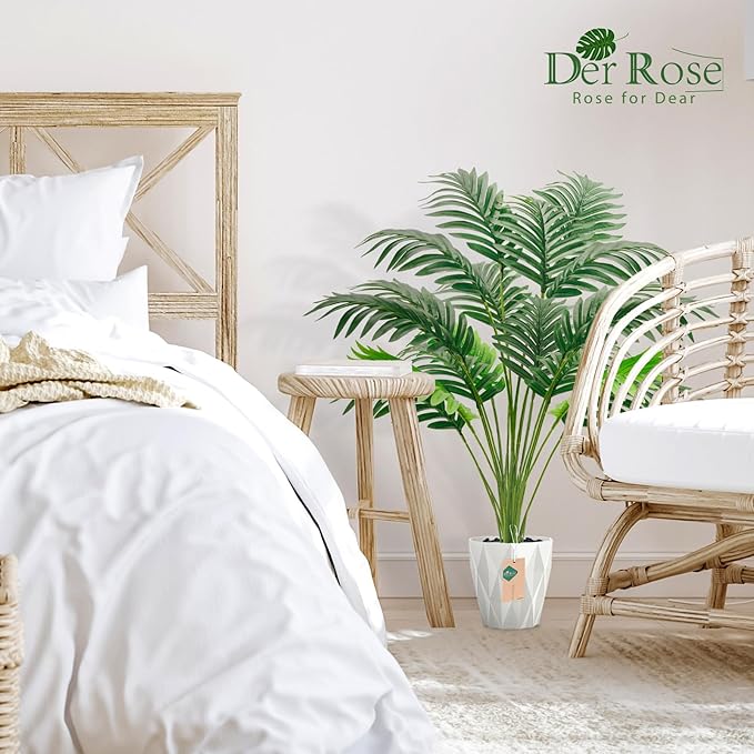Der Rose 28'' Fake Plants Large Artificial Palm Tree Faux Plants Indoor for Living Room Porch Balcony Garden Decor Outdoor (White Pot)