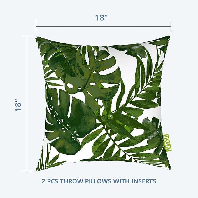 LVTXIII Outdoor/Indoor Throw Pillows, Decorative Throw Pillows with Inserts, 18”x18” Square Pillows for Bed, Couch, Sofa and Patio Furniture (Set of 2, Palm Green)