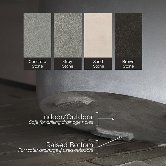Lupo Tapered Planter – Grey Stone Finish – Fiberglass Indoor/Outdoor and Weather-Resistant Large Planter (37.4" D x 28.3" H Exterior, 35.8" D x 27.8" H Interior)