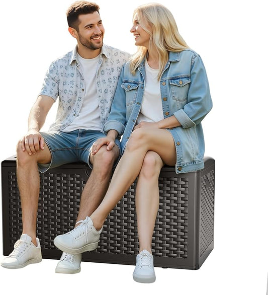 80 Gallon Resin Deck Box, Waterproof & Outdoor Indoor Lockable Storage Box for Patio Furniture Cushions Garden Tools (Brown)