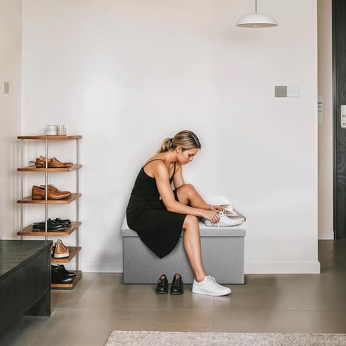 Storage Ottoman Bench, 30 Inch Ottoman Foot Rest, End of Bed Bench, Storage Chest, Load 700 lb, for Living Room, Bedroom, Entryway, Light Gray