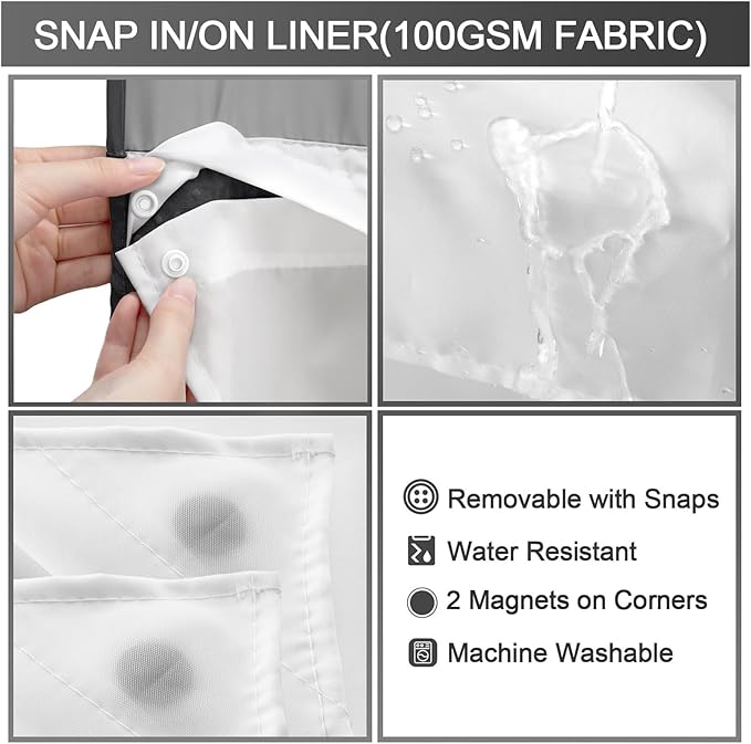 YellyHommy Stall No Hook Shower Curtain with Snap in Liner Set Less Time Black Waffle Shower Curtain for Bathroom 75" L x 36" W