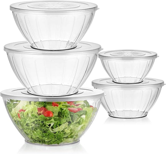 MOLIGOU 5 Pack Extra Large Mixing Bowls with Lids Set, Plastic Nesting Bowls for Meal Prep, Baking, Serving, 7.2/4.7/2.9/1.8/0.9 qt