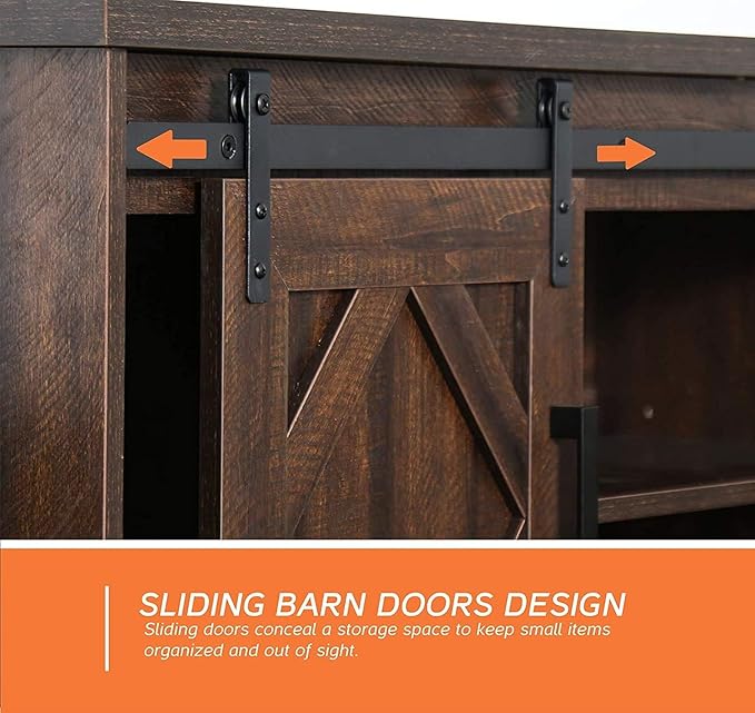 WAMPAT Modern Farmhouse TV Stand for up to 95" TVs,3-in-1 Wood Entertainment Center with Sliding Barn Door and Adjustable Media Storage Shelf for Living Room,Rustic Brown