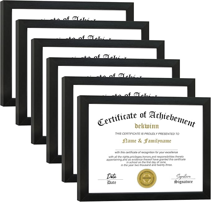 8.5x11 Picture Frames Certificate Document Frame Set of 6 with Real Glass, Diploma Frame for Wall Gallery or Tabletop display in Black