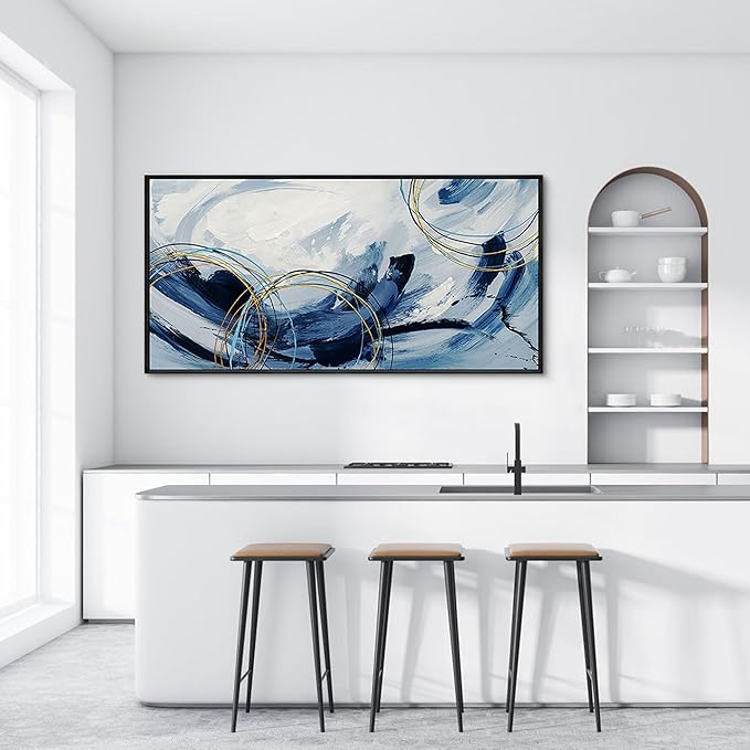 yiijeah Large Wall Art - Abstract Canvas Painting for Living Room Wall Decor Modern Art Work for Wall Giant Gray Wall Paint Office Bedroom Blue and White Home Decor