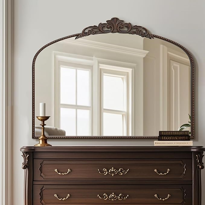 Micasso Bronze Large Vintage Mirror, 40"x 30" French Baroque Antique Arched Wall Mounted Mirror Decorative Ornate Entryway Mirror for Wall Decor, Living Room, Hallway