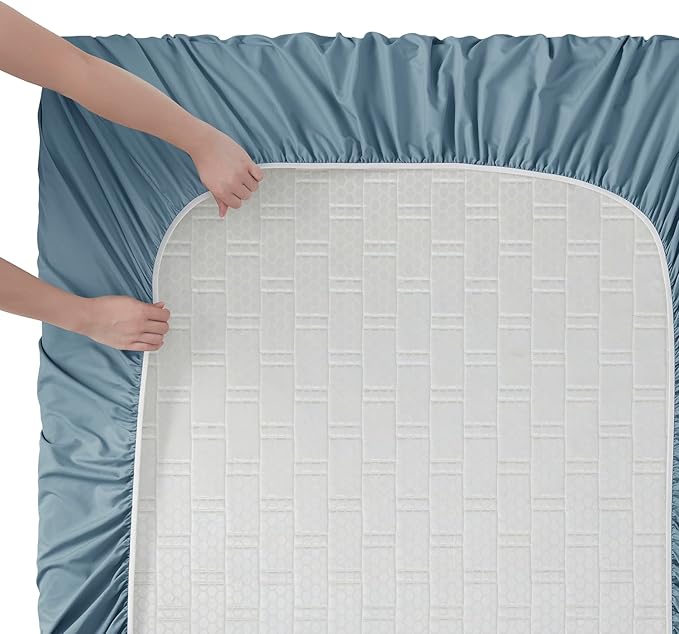 Nestl Short Queen Sheet Set - 1800 Ultra-Soft Microfiber - Double Brushed - Deep Pockets - Easy Fit - 4 Piece Set - Bed Sheets (Short Queen, Stone Blue)