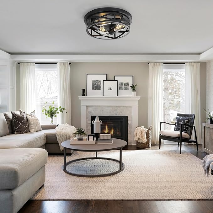 13 inch Black Flush Mount Ceiling Light Fixtures,3-Light Modern Hallway Light Fixtures Ceiling, Black Lights Fixture Ceiling Mount for Farmhouse,Kitchen, Bedroom (1 Pack)