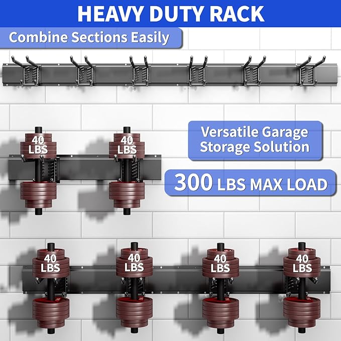 Garage Tool Organizer Wall Mount, 48inch Heavy Duty Garden Tool organizer Storage System, Easy Install With 6 Adjustable Bilayer Hooks, For Garage, Basement, Shed, Workshop(Black)