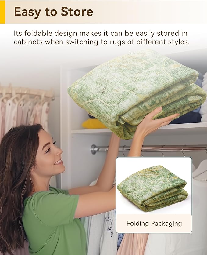 Area Rugs 2'x3' Washable Non-Slip, Floral Vintage Distress Print Pattern Medallion Carpet for Living Room Bedroom Dining Room, Sage Green Yellow