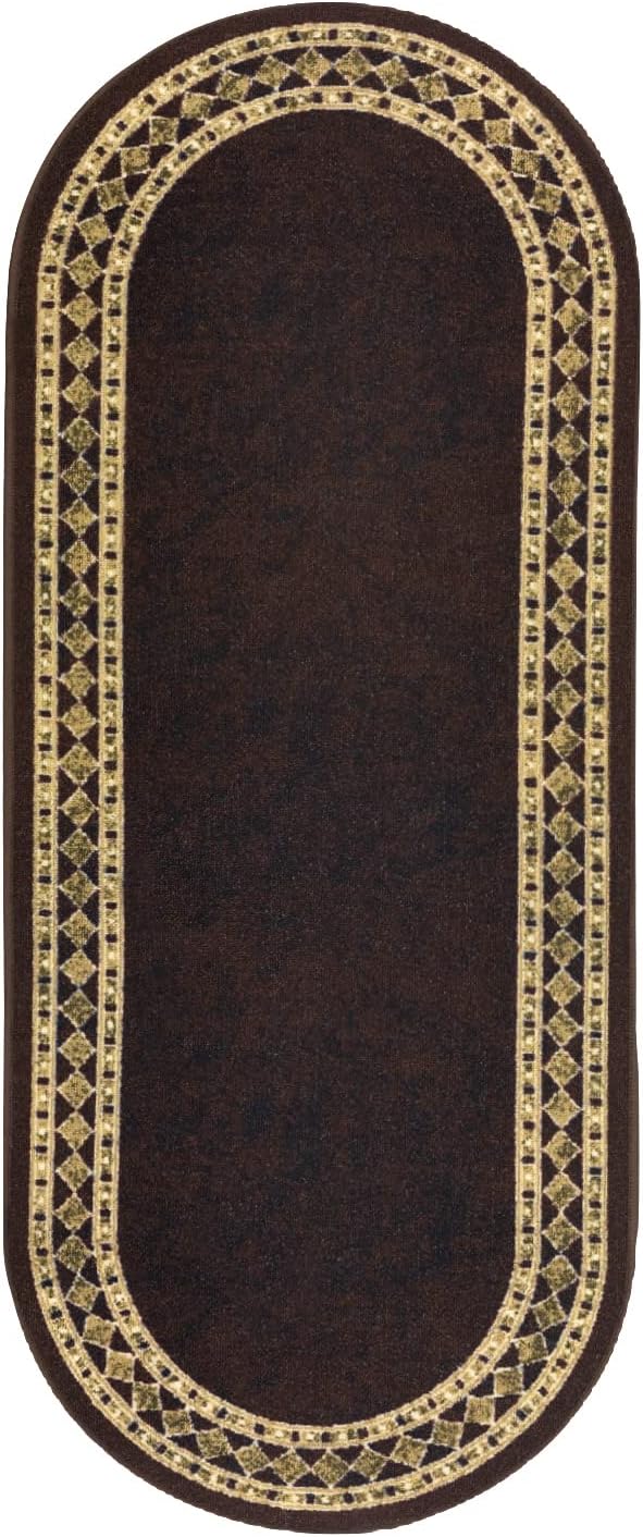Antep Rugs Alfombras Modern Bordered 2x5 Non-Skid (Non-Slip) Low Profile Pile Rubber Backing Kitchen Area Rugs (Brown Beige, 2' x 5' Oval)