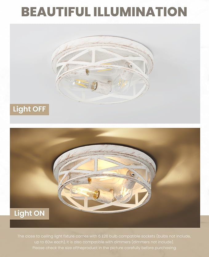 13 inch White and Gold Flush Mount Ceiling Light Fixtures,3-Light Modern Hallway Light Fixtures Ceiling, White and Gold Light Fixture Ceiling Mount for Farmhouse,Kitchen, Bedroom 1Pack