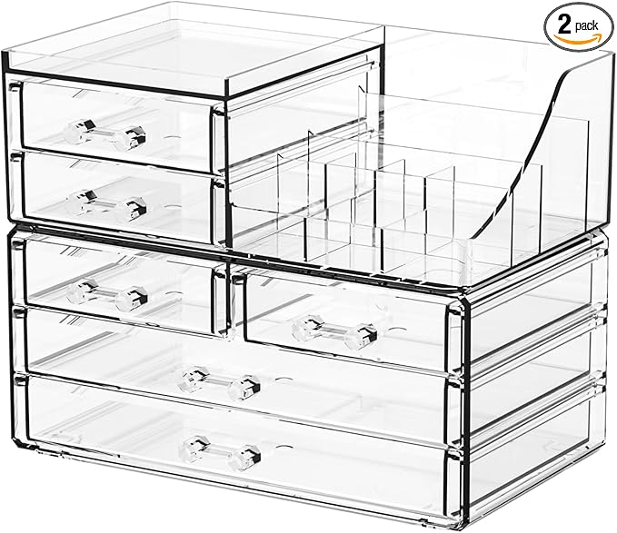 SuoXing Clear Acrylic Makeup Organizer for Vanity,Bathroom,Dresser,6 Drawer Cute Make up Organizers for Counter,Plastic Countertop Makeup Storage for Beauty,Jewelry,Brush,Cosmetic,Skin Care Organizer