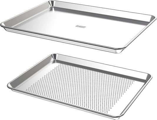 Baking Sheet Set with Rack 18" Non-Toxic Bakeware Set Baking Trays for Oven, 100% Recycled Aluminum, 2pc Bakeware Set Baking Sheets 18" Never Rust, PTFE,PFAS,PFOA Free by Baker's Secret