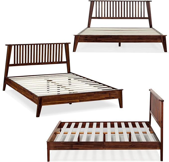 Acacia Kaylin King Size Bed Frame with Headboard, Queen Bed Frame with Headboard 800 lbs Capacity Natural Wood Bed All Mattress Support & No Box Spring Needed, Wood Slats Support, Chocolate.