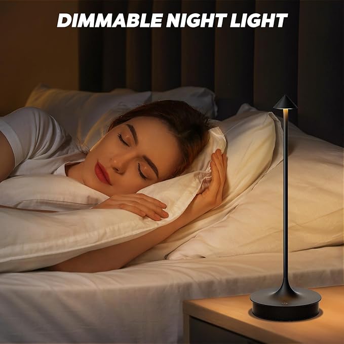 Small Cordless Table Lamp Rechargeable, Battery Operated Desk Lamp, 4000mAh LED Touch Lamp, Dimmable Portable Outdoor Waterproof Wireless Table Light for Restaurants/Bars/Outdoor(1PC, Black)