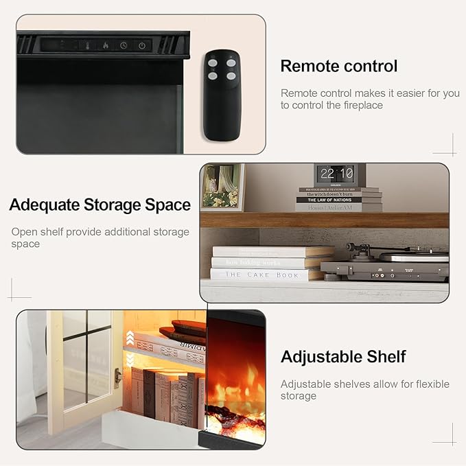 4 EVER WINNER Fireplace TV Stand with 40" Electric Fireplace for 80" TV, 70" Entertainment Center with Adjustable Storage Cabinets, 2 Drawers, TV Consoles for Living Room, White