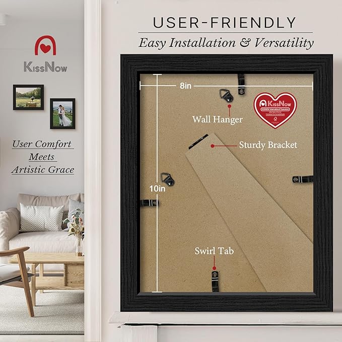 8x10 Picture Frame 4 Pack, Black Solid Wood Gallery Photo Frame, Wall Hanging or Tabletop Display