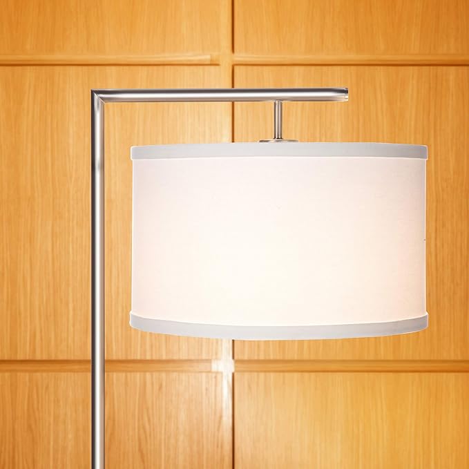 Brightech Montage Modern Floor lamp, LED Floor Lamp for Living Rooms & Offices - Tall Standing Lamp for Bedroom Reading - Corner Pole Lamp for Contemporary Home Decor - Satin Nickel