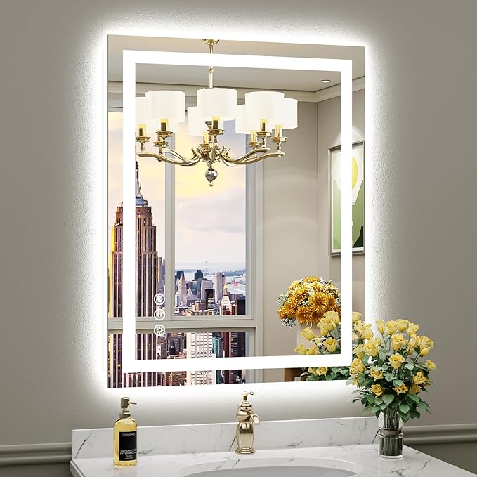 28"x36" LED Bathroom Mirror with Lights, Backlit & Front Lit, Anti-Fog Lighted Bathroom Vanity Mirror for Wall, Memory Function, Dimmable, HD Tempered Glass, Shatter-Proof