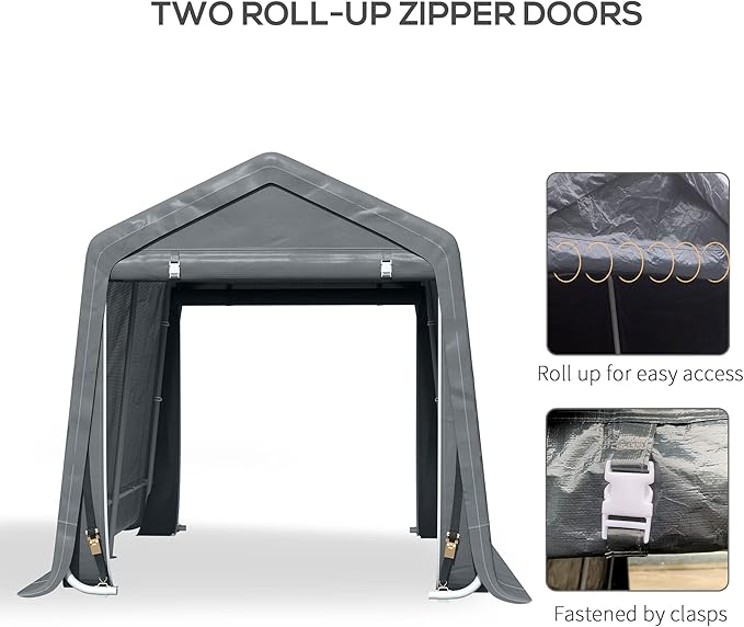 Outsunny 9' x 8' Carport Portable Garage, Heavy Duty Storage Tent, Patio Storage Shelter w/Anti-UV PE Cover and Double Zipper Doors, for Motorcycle Bike Garden Tools, Dark Gray