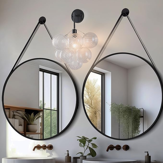 Bubble Wall Sconce, Hand Blown Wall Lights 15“ Dia Balls Shade Glass Lighting Wall Sconces, Clear Glass Wall Mounted Light Fixture for Living Room, Dining Room, Corridor, Bedroom (Black)