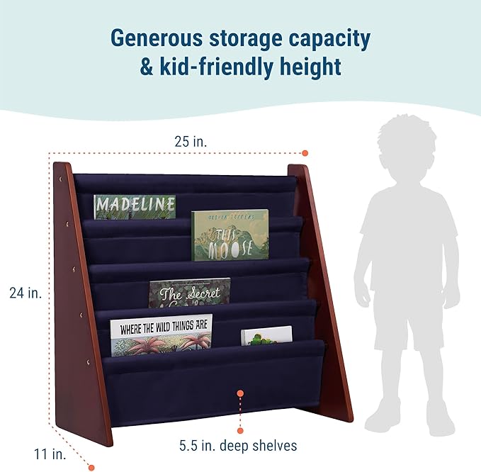 Wildkin Sling Bookshelf, Cherry with Blue, Model:SBS00286