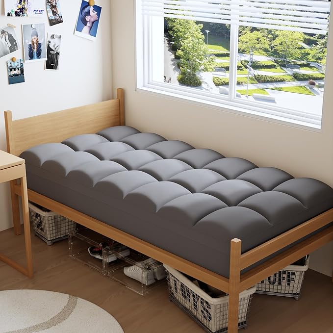 Twin XL Mattress Topper for Back Pain Relief, Extra Thick Pillow Top Plush Mattress Pad with Deep Pocket, Soft Pillowtop TwinXL Size Bed Toppers Filled Fluffy, College Dorm, Gray