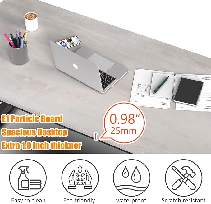 NSdirect 63" Large Computer Desk,Modern Simple Style PC Table Office Desk Wide Workstation for Study Writing,Gaming and Home Office,Extra 1" Thicker Wooden Tabletop and Black Metal Frame,White+Black