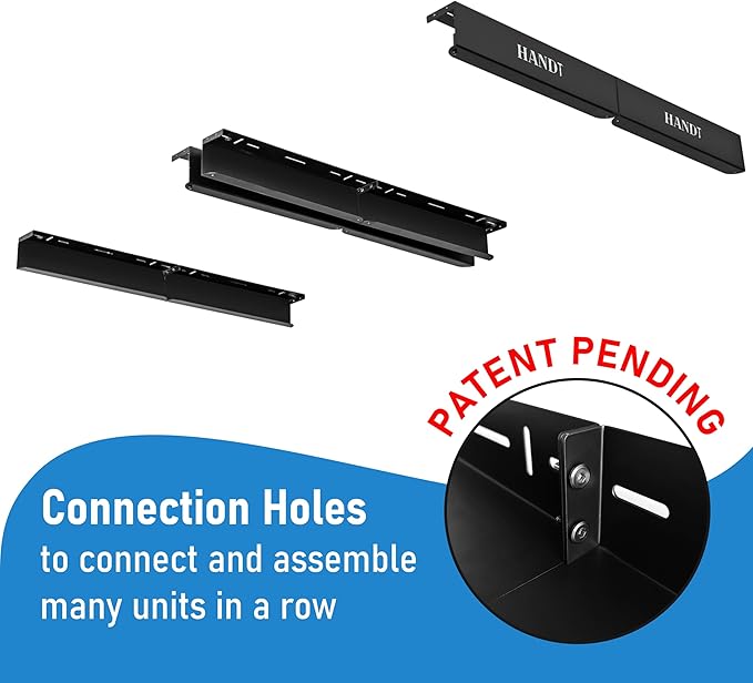 HandT USA Based Overhead Garage Storage Rack, Ceiling Tote Bin Organization Rails Shelving Racks System, Heavy Duty Hanging Metal Rack Systems for 27 Gallon Container, Supports Most Bins, 4 Sets Black